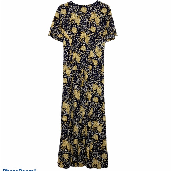 Vintage Betsy Lauren Dark Romantic Floral Short Sleeve Midi Dress Size Medium - Picture 2 of 8